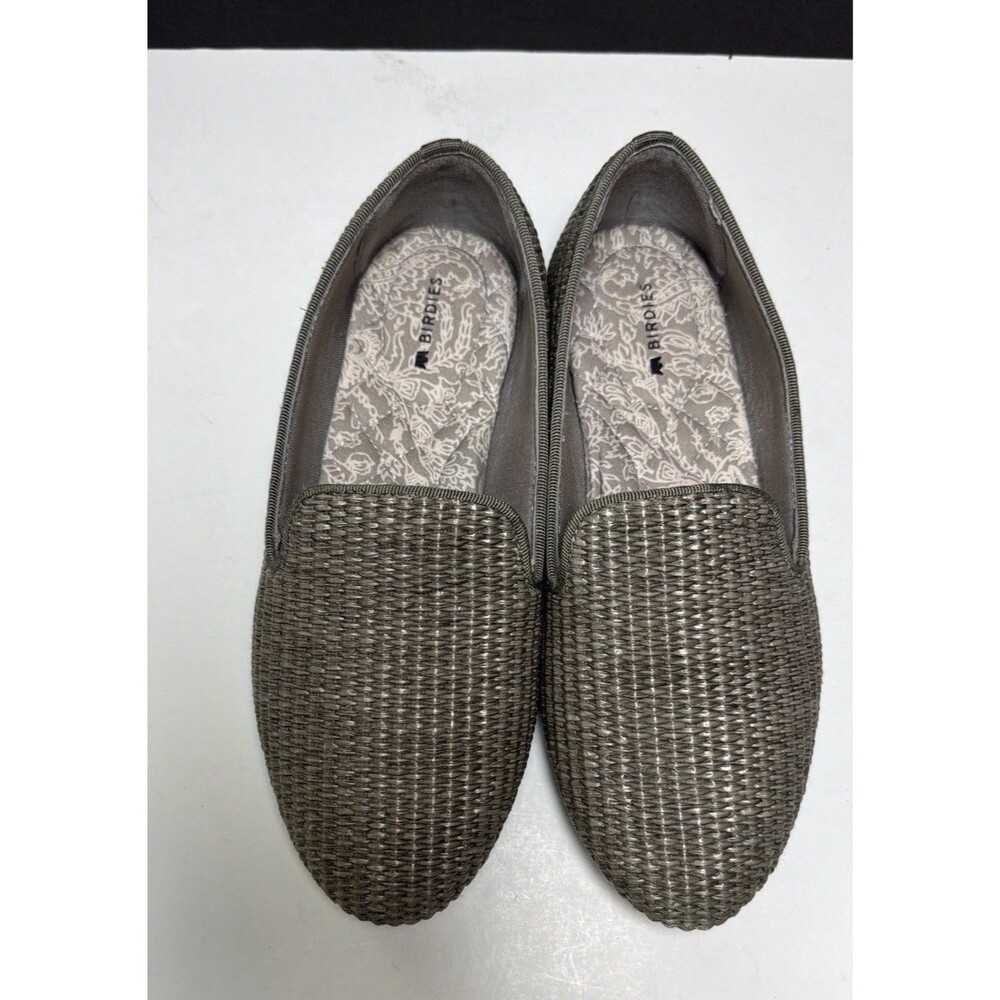 Birdies The Starling Women 7.5 Silver Metallic Woven Loafers Flats Slip On